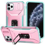 For iPhone 11 Pro Max Sliding Camshield Holder Phone Case(Pink + Grey Green)