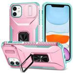 For iPhone 11 Sliding Camshield Holder Phone Case(Pink + Grey Green)