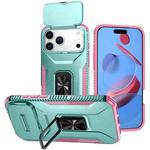 For iPhone 17 Pro Max Sliding Camshield Holder Phone Case(Pink + Grey Green)