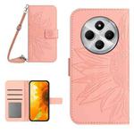 For Redmi 14C 4G Skin Feel Sun Flower Embossed Flip Leather Phone Case with Lanyard(Pink)