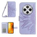 For Redmi 14C 4G Skin Feel Sun Flower Embossed Flip Leather Phone Case with Lanyard(Purple)