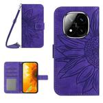 For Redmi Note 14 Pro+ 5G Skin Feel Sun Flower Embossed Flip Leather Phone Case with Lanyard(Dark Purple)