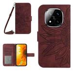 For Redmi Note 14 Pro+ 5G Skin Feel Sun Flower Embossed Flip Leather Phone Case with Lanyard(Wine Red)