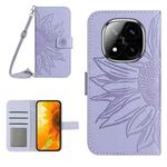 For Redmi Note 14 Pro+ 5G Skin Feel Sun Flower Embossed Flip Leather Phone Case with Lanyard(Purple)