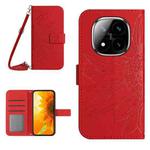 For Redmi Note 14 Pro+ 5G Skin Feel Sun Flower Embossed Flip Leather Phone Case with Lanyard(Red)