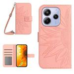For Redmi Note 14 4G 163.25mm Skin Feel Sun Flower Embossed Flip Leather Phone Case with Lanyard(Pink)