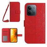 For Redmi 15C 4G 171.5mm / Poco C85 4G Skin Feel Sun Flower Embossed Flip Leather Phone Case with Lanyard(Red)