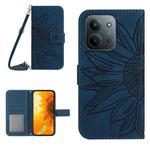 For Redmi 15C 5G 173.1mm / 15C 4G 173.1mm Skin Feel Sun Flower Embossed Flip Leather Phone Case with Lanyard(Inky Blue)