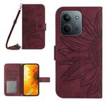 For Redmi 15C 5G 173.1mm / 15C 4G 173.1mm Skin Feel Sun Flower Embossed Flip Leather Phone Case with Lanyard(Wine Red)