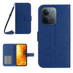 For Redmi 15C 5G 173.1mm / 15C 4G 173.1mm Skin Feel Sun Flower Embossed Flip Leather Phone Case with Lanyard(Dark Blue)