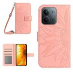 For Redmi 15C 5G 173.1mm / 15C 4G 173.1mm Skin Feel Sun Flower Embossed Flip Leather Phone Case with Lanyard(Pink)