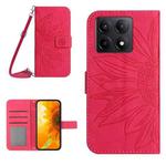 For Xiaomi 14T 5G Global Skin Feel Sun Flower Embossed Flip Leather Phone Case with Lanyard(Rose Red)