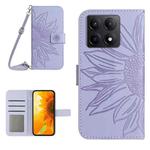 For Xiaomi 14T 5G Global Skin Feel Sun Flower Embossed Flip Leather Phone Case with Lanyard(Purple)