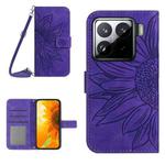 For Xiaomi 15 Skin Feel Sun Flower Embossed Flip Leather Phone Case with Lanyard(Dark Purple)