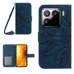 For Xiaomi 15 Skin Feel Sun Flower Embossed Flip Leather Phone Case with Lanyard(Inky Blue)
