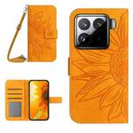 For Xiaomi 15 Skin Feel Sun Flower Embossed Flip Leather Phone Case with Lanyard(Yellow)