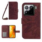 For Xiaomi 15 Skin Feel Sun Flower Embossed Flip Leather Phone Case with Lanyard(Wine Red)