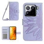 For Xiaomi 15 Skin Feel Sun Flower Embossed Flip Leather Phone Case with Lanyard(Purple)
