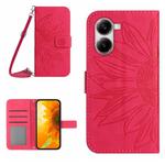 For Xiaomi Poco X7 Pro Skin Feel Sun Flower Embossed Flip Leather Phone Case with Lanyard(Rose Red)