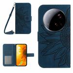 For Xiaomi 15 Ultra Skin Feel Sun Flower Embossed Flip Leather Phone Case with Lanyard(Inky Blue)