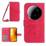 For Xiaomi 15 Ultra Skin Feel Sun Flower Embossed Flip Leather Phone Case with Lanyard(Rose Red)