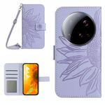For Xiaomi 15 Ultra Skin Feel Sun Flower Embossed Flip Leather Phone Case with Lanyard(Purple)