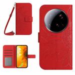 For Xiaomi 15 Ultra Skin Feel Sun Flower Embossed Flip Leather Phone Case with Lanyard(Red)