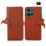 For Motorola Edge 50 Genuine Leather Litchi Texture RFID Leather Phone Case(Coffee)