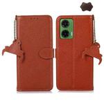 For Motorola Moto G35 Genuine Leather Litchi Texture RFID Leather Phone Case(Coffee)