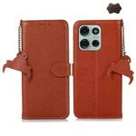 For Motorola Moto G75 5G Genuine Leather Litchi Texture RFID Leather Phone Case(Coffee)