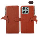 For Motorola Moto G56 5G Genuine Leather Litchi Texture RFID Leather Phone Case(Coffee)