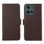 For Motorola Edge 50 ABEEL Side-Magnetic Litchi Pattern Leather RFID Phone Case(Brown)