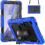 For Samsung Galaxy Tab A7 Lite T220 Silicone Hybrid PC Tablet Case with Shoulder Strap(Black + Dark Blue)