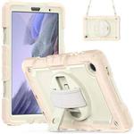 For Samsung Galaxy Tab A7 Lite T220 Silicone Hybrid PC Tablet Case with Shoulder Strap(Beige + Rose Gold)