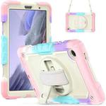 For Samsung Galaxy Tab A7 Lite T220 Silicone Hybrid PC Tablet Case with Shoulder Strap(Camouflage Pink)