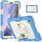 For Samsung Galaxy Tab A7 Lite T220 Silicone Hybrid PC Tablet Case with Shoulder Strap(Beige + Cyan-blue)