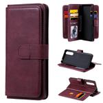 For Sony Xpeira 1 II Multifunctional Magnetic Copper Buckle Horizontal Flip Solid Color Leather Case with 10 Card Slots & Wallet & Holder & Photo Frame(Red Wine)