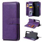 For Sony Xpeira 1 II Multifunctional Magnetic Copper Buckle Horizontal Flip Solid Color Leather Case with 10 Card Slots & Wallet & Holder & Photo Frame(Purple)