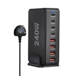 YMS-858 GaN 240W USB x 4, USB-C / Type-C x 4 Fast Charger, Plug Type:UK Plug(Black)