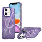 For iPhone 11 Shiny Shield MagSafe Lens Holder Phone Case(Purple)