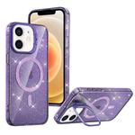 For iPhone 12 Shiny Shield MagSafe Lens Holder Phone Case(Purple)