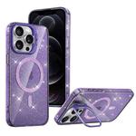 For iPhone 12 Pro Shiny Shield MagSafe Lens Holder Phone Case(Purple)