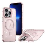 For iPhone 13 Pro Shiny Shield MagSafe Lens Holder Phone Case(Pink)