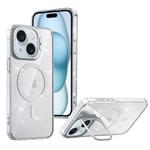 For iPhone 15 Shiny Shield MagSafe Lens Holder Phone Case(Silver)