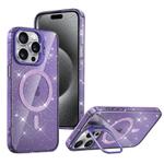 For iPhone 15 Pro Shiny Shield MagSafe Lens Holder Phone Case(Purple)