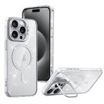 For iPhone 15 Pro Max Shiny Shield MagSafe Lens Holder Phone Case(Silver)