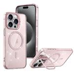 For iPhone 15 Pro Max Shiny Shield MagSafe Lens Holder Phone Case(Pink)