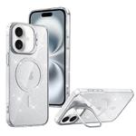 For iPhone 16 Shiny Shield MagSafe Lens Holder Phone Case(Silver)