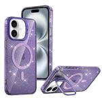 For iPhone 16 Shiny Shield MagSafe Lens Holder Phone Case(Purple)