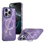 For iPhone 16 Pro Shiny Shield MagSafe Lens Holder Phone Case(Purple)